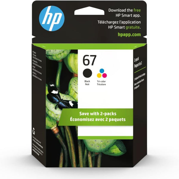 HP 67 Black/Tri-color Ink Cartridges for HP Printers | Works with Printer Series: DeskJet 1255, 2700, 4100; ENVY 6000, 6400