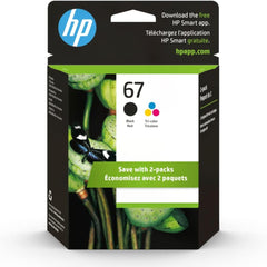 HP 67 Black/Tri-color Ink Cartridges for HP Printers | Works with Printer Series: DeskJet 1255, 2700, 4100; ENVY 6000, 6400