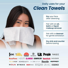 Clean Skin Club Clean Towels XL™, 100% USDA Biobased Face Towel, Disposable Makeup Remover Dry Wipes, Ultra..
