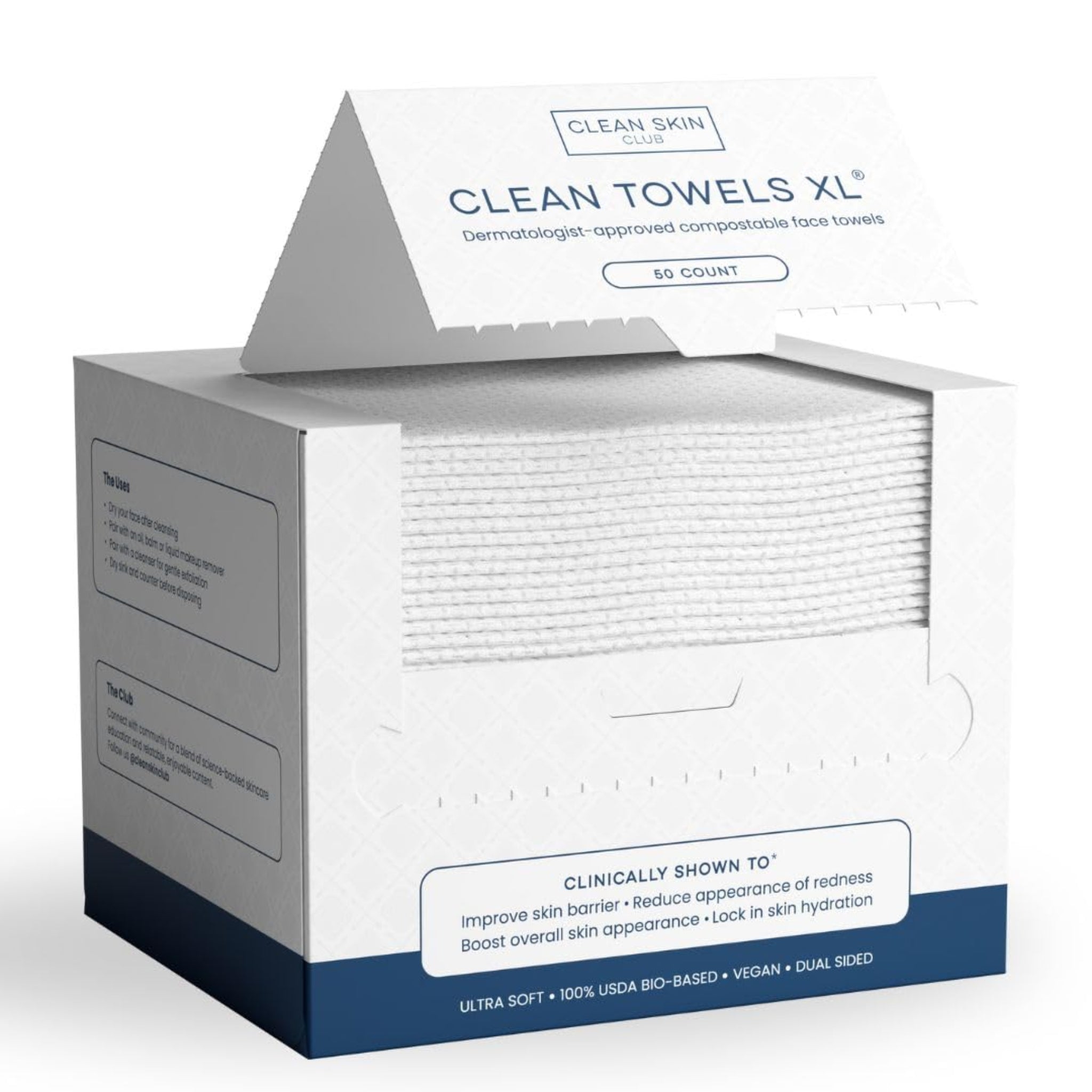 Clean Skin Club Clean Towels XL™, 100% USDA Biobased Face Towel, Disposable Makeup Remover Dry Wipes, Ultra..