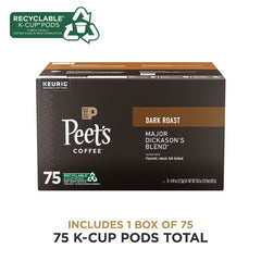 Peet's Coffee, Dark Roast Keurig K-Cup Pods - Major Dickason's Blend 75 Count  (1 Box of 75 K-Cup Pods)
