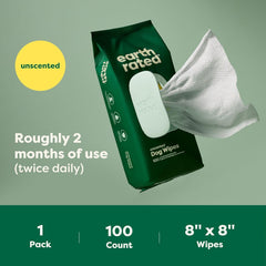 Earth Rated Pet Wipes for Dogs and Cats, Hypoallergenic,  for Paws, Body and Butt, Unscented, 100 Count