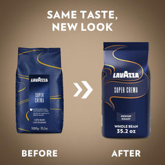 Lavazza Super Crema Whole Bean Coffee, Espresso Roast, Arabica and Robusta Blend, 2.2 lb Bag (Pack of 1)