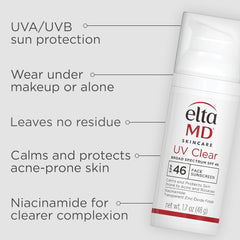 EltaMD UV Clear Face Sunscreen SPF 46, Oil-Free Sunscreen with Zinc Oxide, Dermatologist Recommended