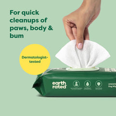 Earth Rated Pet Wipes for Dogs and Cats, Hypoallergenic,  for Paws, Body and Butt, Unscented, 100 Count