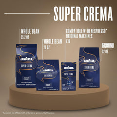 Lavazza Super Crema Whole Bean Coffee, Espresso Roast, Arabica and Robusta Blend, 2.2 lb Bag (Pack of 1)