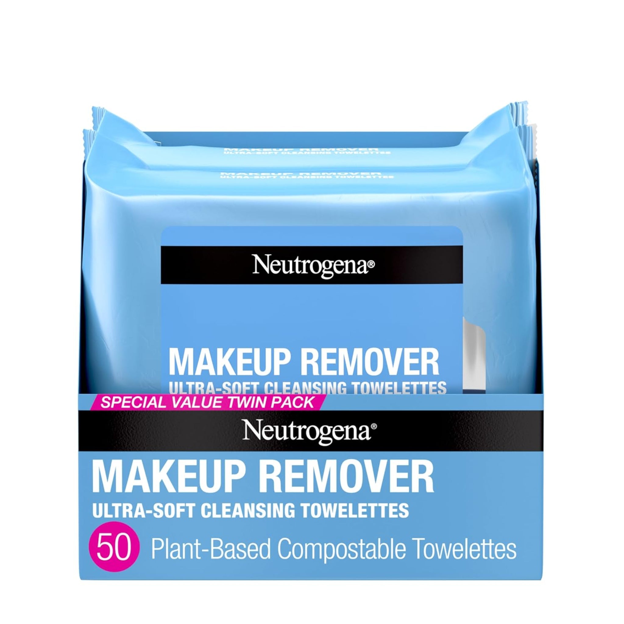Neutrogena Makeup Remover Wipes Gently Cleanse and Remove Oil & Makeup, Alcohol-Free Wipes, 2 x 25 ct