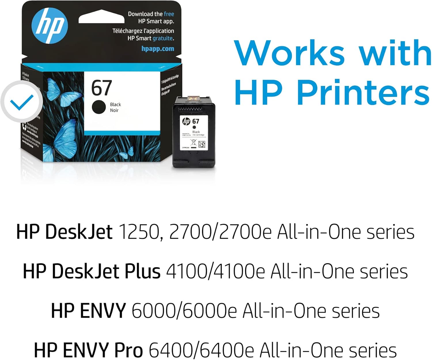 HP 67 Black Ink Cartridge | Works with HP DeskJet 1255, 2700, 4100 Series, HP ENVY 6000, 6400 Series