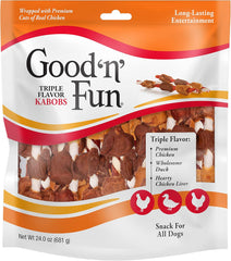 Good ‘n’ Fun Triple Flavor Kabobs Chews for Dogs, 24 Ounces, Made from Beef Hide, Pork Hide