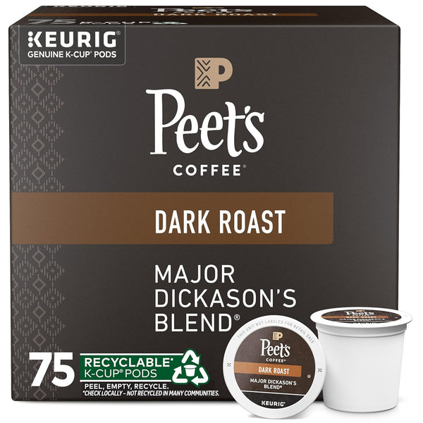Peet's Coffee, Dark Roast Keurig K-Cup Pods - Major Dickason's Blend 75 Count  (1 Box of 75 K-Cup Pods)
