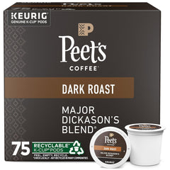 Peet's Coffee, Dark Roast Keurig K-Cup Pods - Major Dickason's Blend 75 Count  (1 Box of 75 K-Cup Pods)