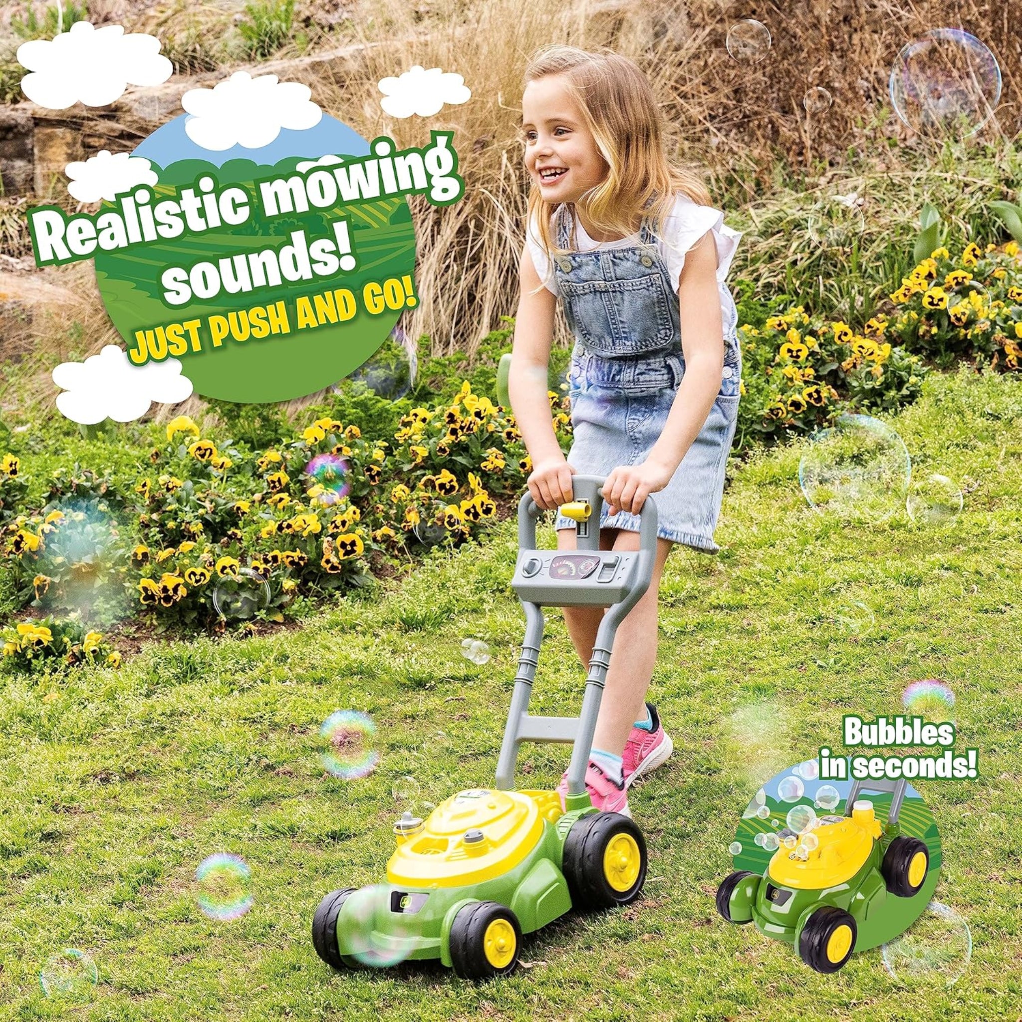 John Deere Bubble Lawn Mower for Toddlers, indoor and Outdoor Gardening Toy